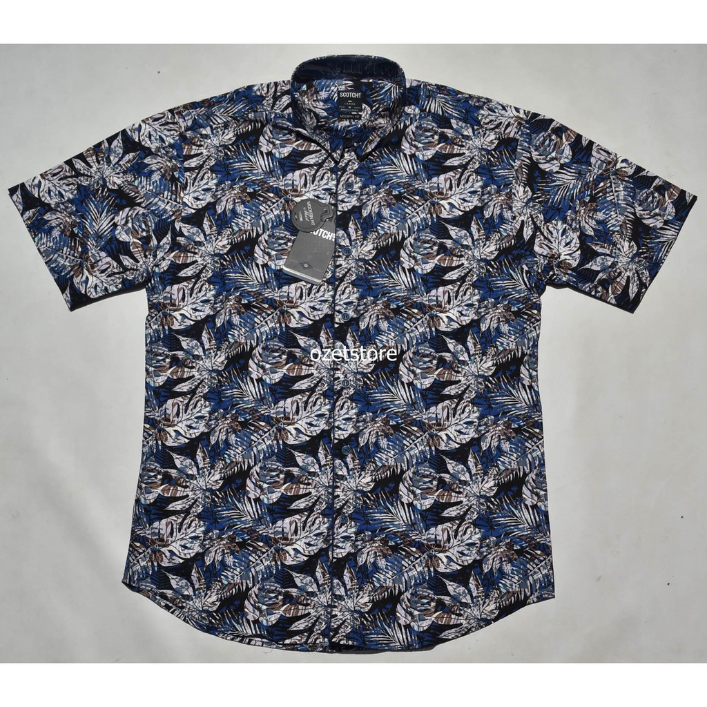SCOTCH & CO Kemeja Pria Casual Lengan Pendek Biru Motif Modern Fit CG02