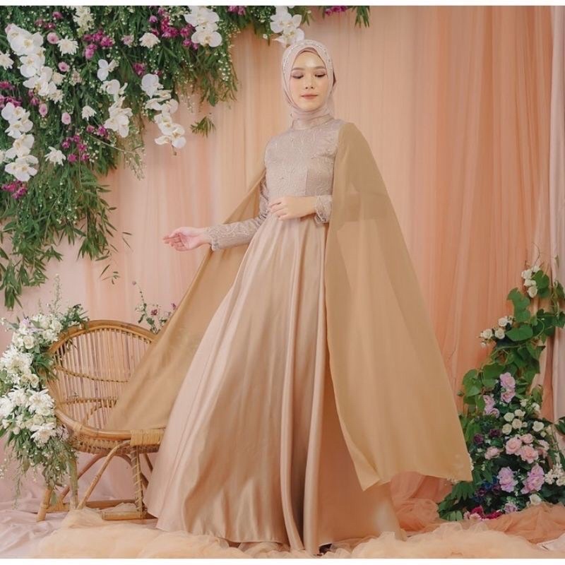 Dress premium Alesha dress Gamis muslim brokat tile Gaun kondangan Dress kondangan Gaun bridesmaid D