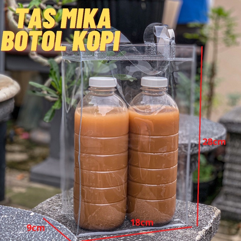 

025 Tas Mika Bening PVC Isi 2 Botol Kopi Hampers Goodiebag Souvenir Ulang Tahun Tebal