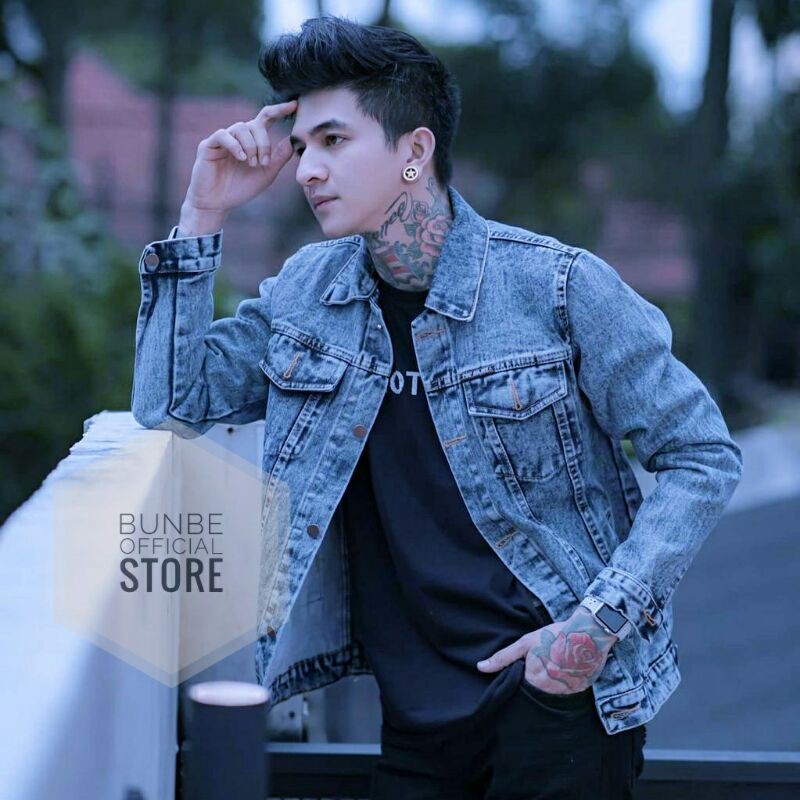 Bunbe - Jaket jeans pria sandwash premium snow acid original