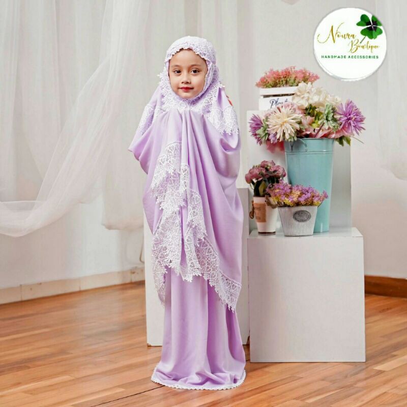 MK01 Nourabowtique mukena Lilac sofia anak mukenah anak mukena dewasa mukena supersilky fashion musl