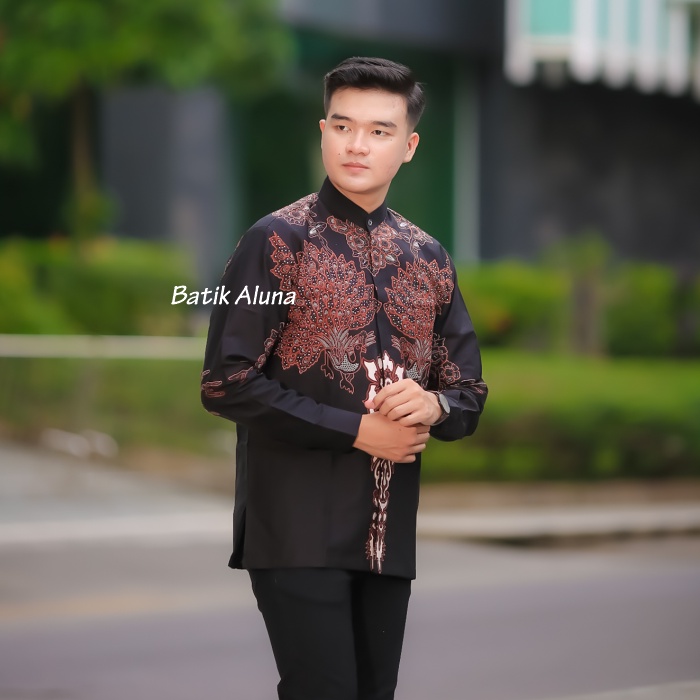 Baju Koko Pria Dewasa Lengan Panjang Kemeja Koko Pria Kombinasi Batik Lengan Panjang