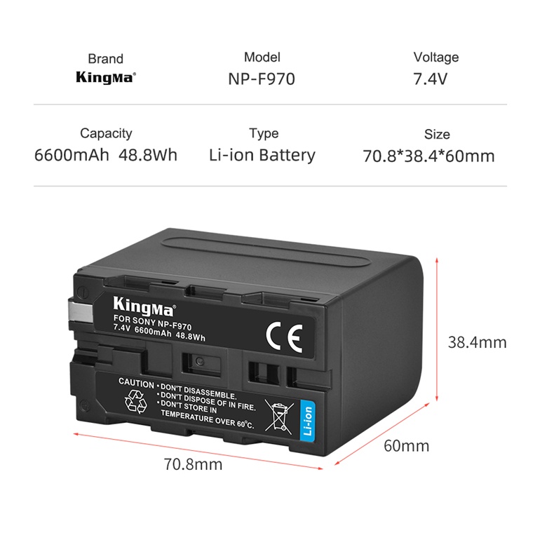 Kingma Battery NP-F970 6600mAh for Sony