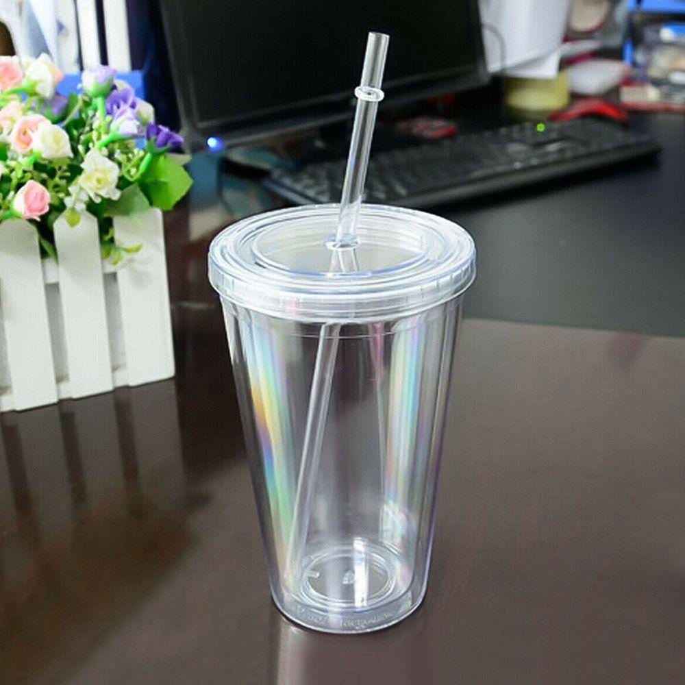 R-FLOWER 500ml Cangkir Minum Transparan Portable Reusable Water Bottle Dengan Tutup