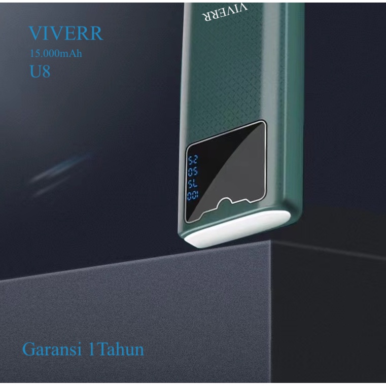 Powerbank VIVERR U8 kapasitas 15.000 mah fast charging for universal handphone with 1 LED super besar.