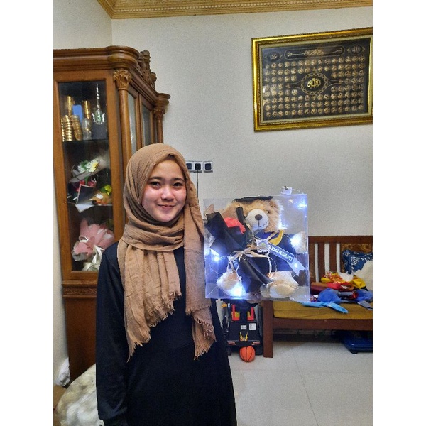 BONEKA BERUANG WISUDA 25cm LAMPU MIKA 25x25x15