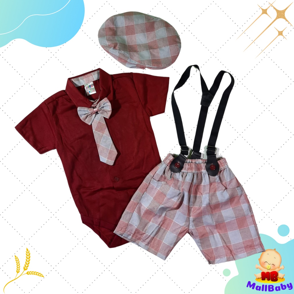 Baju Jalan Bayi Laki Laki 0 3 6 9 12 Bulan Setelan Jumper Set Dasi Suspender Topi Bradley