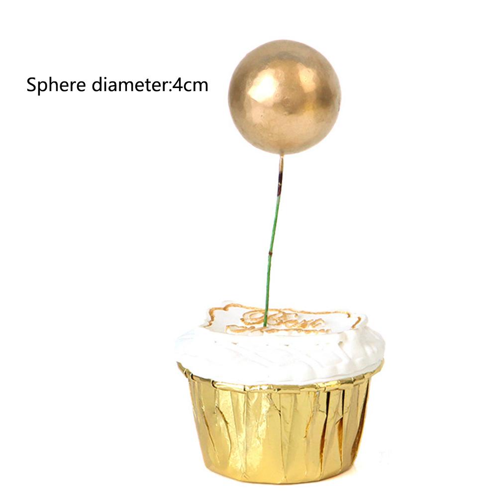 Tk 5Pcs / Pak Hiasan Topper Kue Dengan Bentuk Bola Dan Warna Emas / Perak