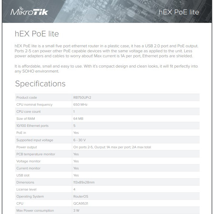 MikroTik hEX PoE lite RB750 UPr2