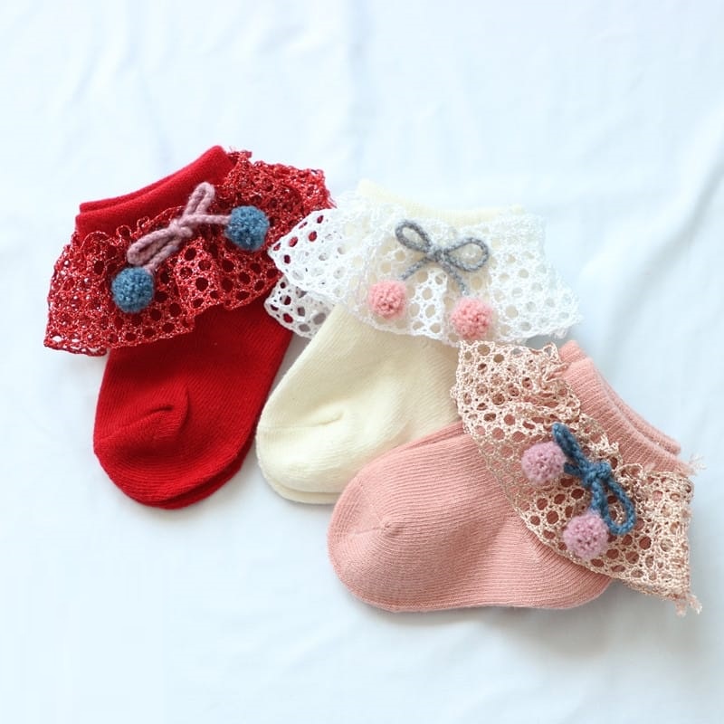 NEW Kaos kaki renda pendek anak/kaos kaki motif jaring pompom