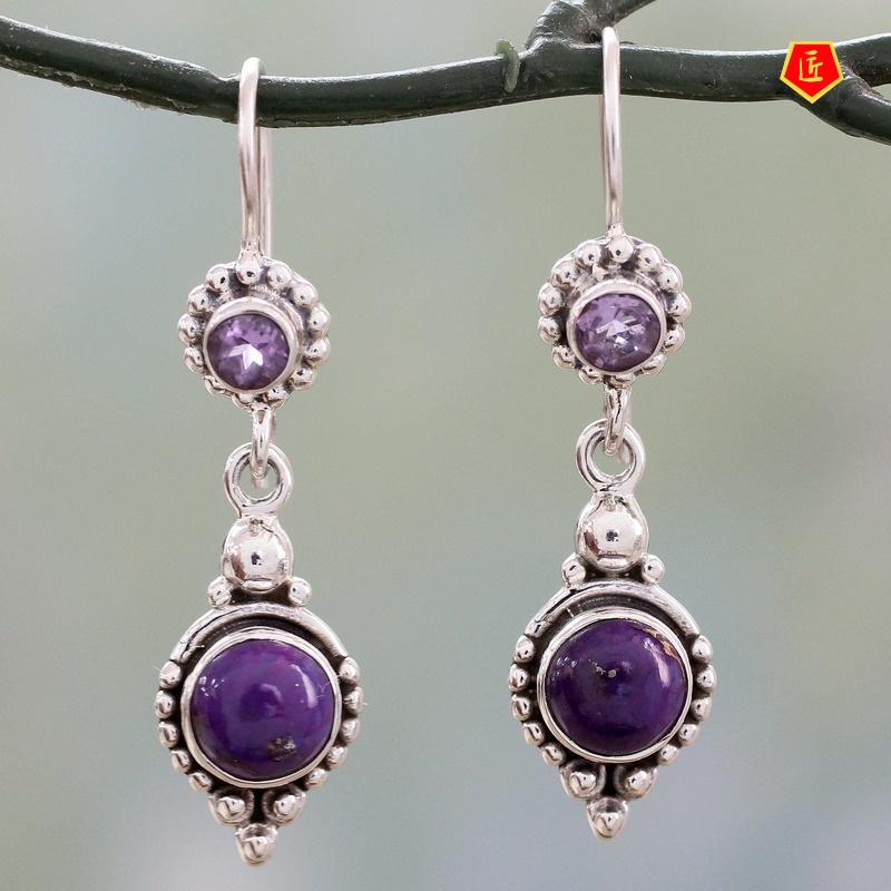 [Ready Stock]Elegant S925 Charoite Earrings Fashion Violet Turquoise