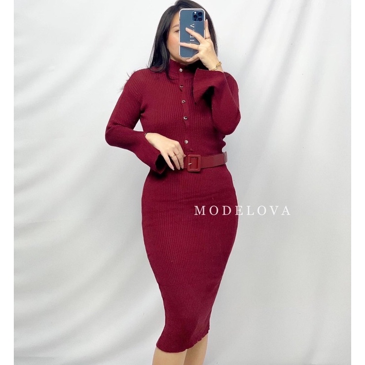 MDLV ~ BAJU RAJUT DRESS SOPHIE // KNIT LONG DRESS // DRESS RAJUT LENGAN PANJANG // FASHION WANITA