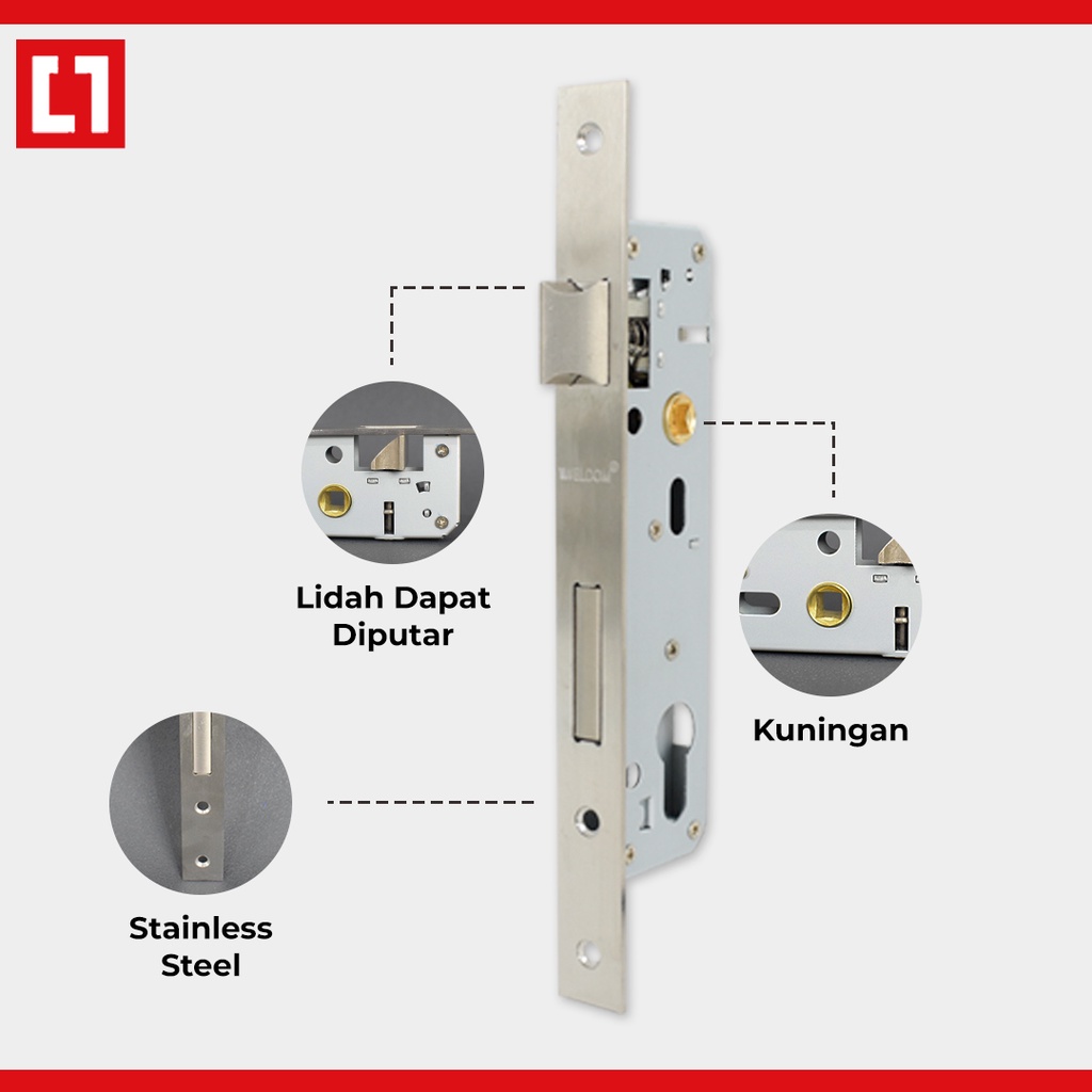 Mortise Body Lockcase Kunci Pintu 8530 Lidah/Pelor Roller - Weldom