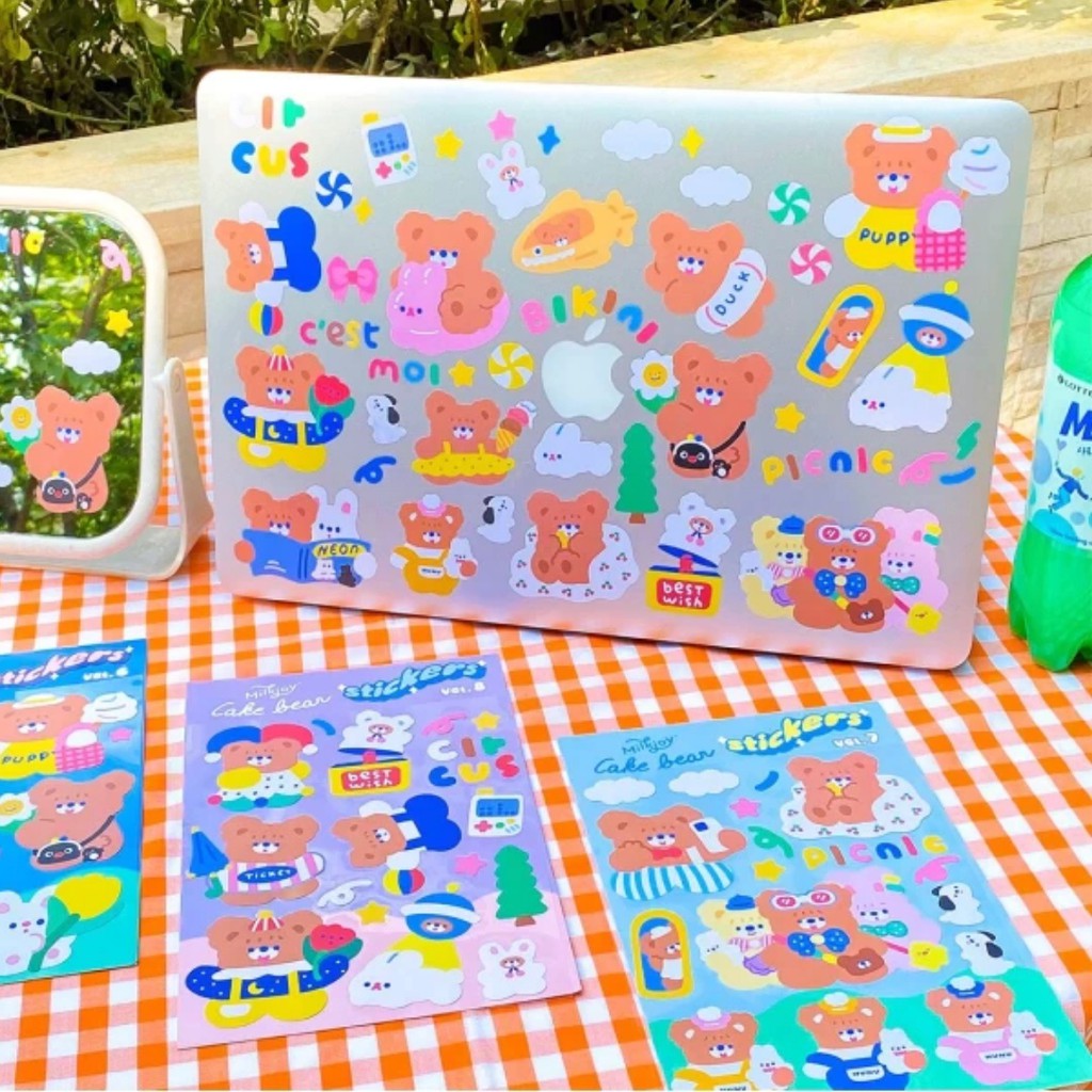 

1 lembar Stiker Waterproof Cake Bear Gaya Korea Lucu Dekorasi Case Laptop HP Tumblr DIY