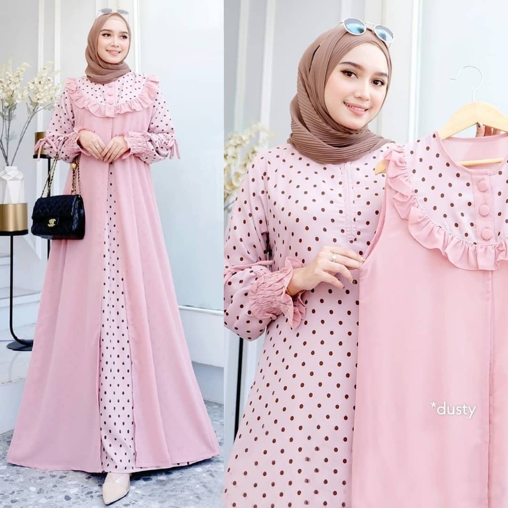 GAMIS WANITA KIMIKO SET DRESS 2IN1 BL ( INNER + OUTER PISAH ) Bahan CERUTY BABYDOLL FULL FURING GAMIS TERBARU 2023 LEBARAN WANITA DRESS WANITA FASHION MUSLIM TERBARU KEKINIAN MAXY DRESS JUMBO POLKADOT DRESS LD 110 CM