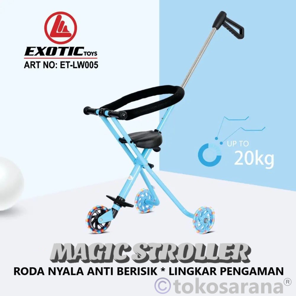 Kursi Dorong Anak Exotic ET-LW005 EZ Fold-n-Go PU Flashing Wheel Lightweight Portable Trike Stroller