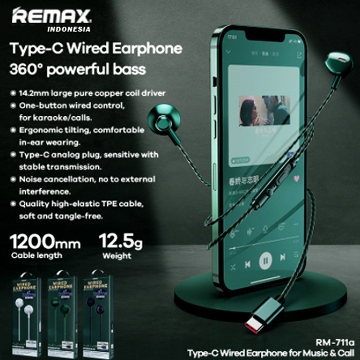 Remax Type-C Wired Earphone For Calls and Music RM-711a