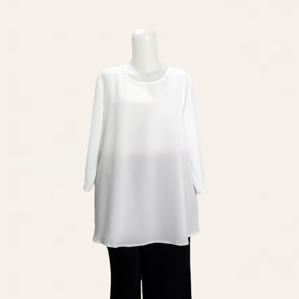 Baju Atasan Blouse Wanita Big Size Jumbo XL XXL 3L 4L 5L - Lengan Lurus 3/4-Putih Tulang