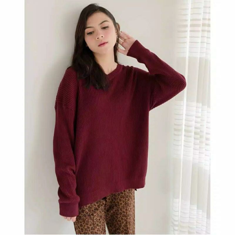 Viona Vneck Boxy Rajut Sweater Atasan wanita