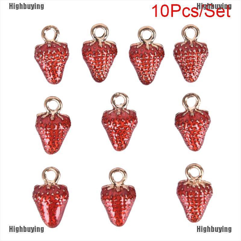 Hbid Glory 10Pcs / Set Liontin Enamel Bentuk Strawberry Bahan Alloy Untuk Membuat Perhiasan DIY