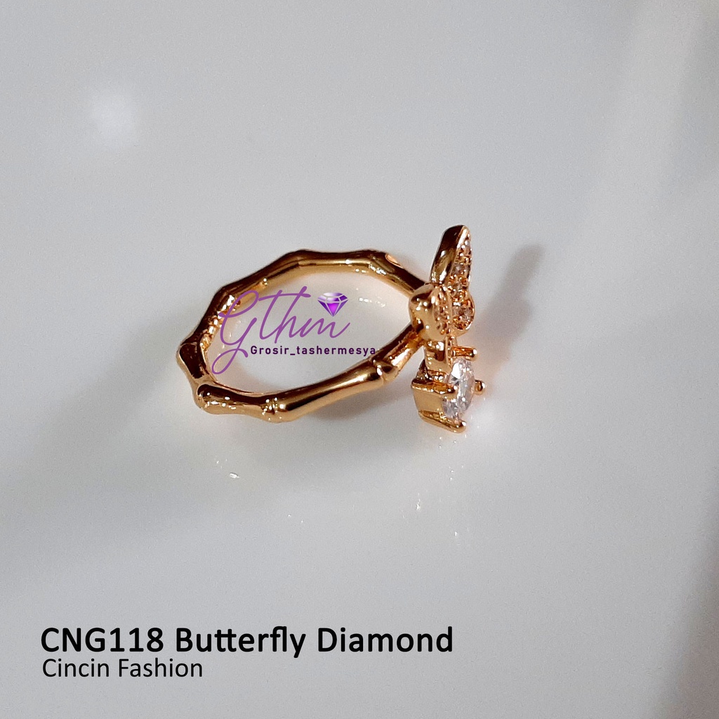 Cincin Butterfly Diamond Solitaire Anti karat Gold Plated Perhiasan fashion Import Premium CNG118 GTHM
