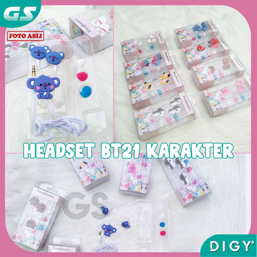 Earphone / Headset Plus Mic Cartoon lucu Karakter Kartun