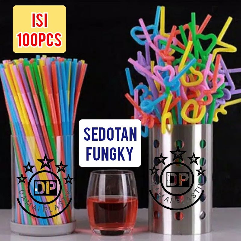 isi 100 Pcs Sedotan Ulir Fungky Sedotan StrawBerry Fungky Sedotan Spiral 627 6mm 27cm