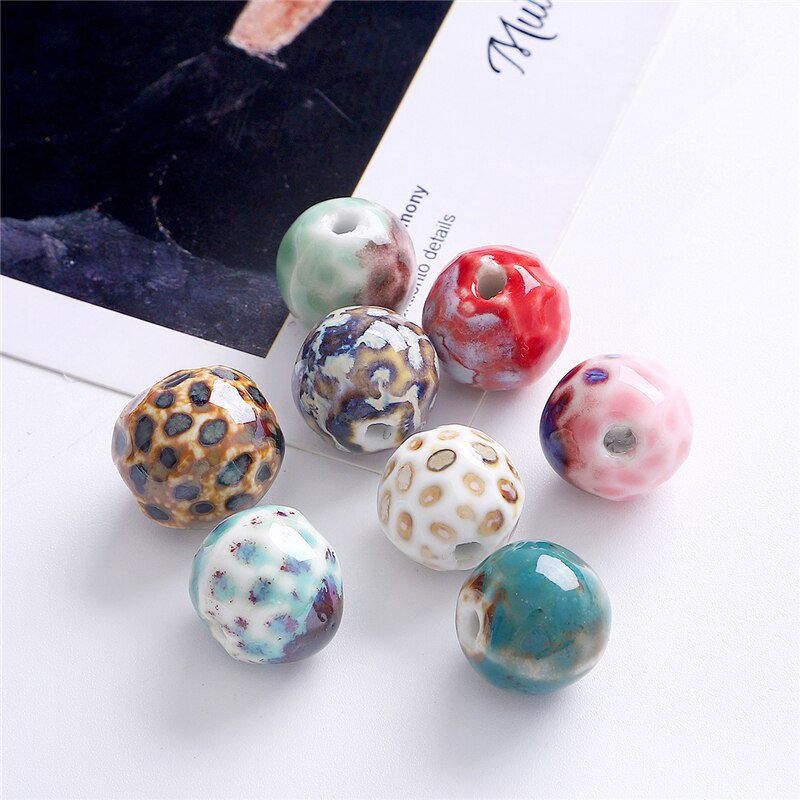 5 Pcs 15 Mm Bulat Bunga Glasir Keramik Porselen Manik-manik untuk Membuat Perhiasan Aksesoris DIY Gelang Kalung Kualitas Tinggi