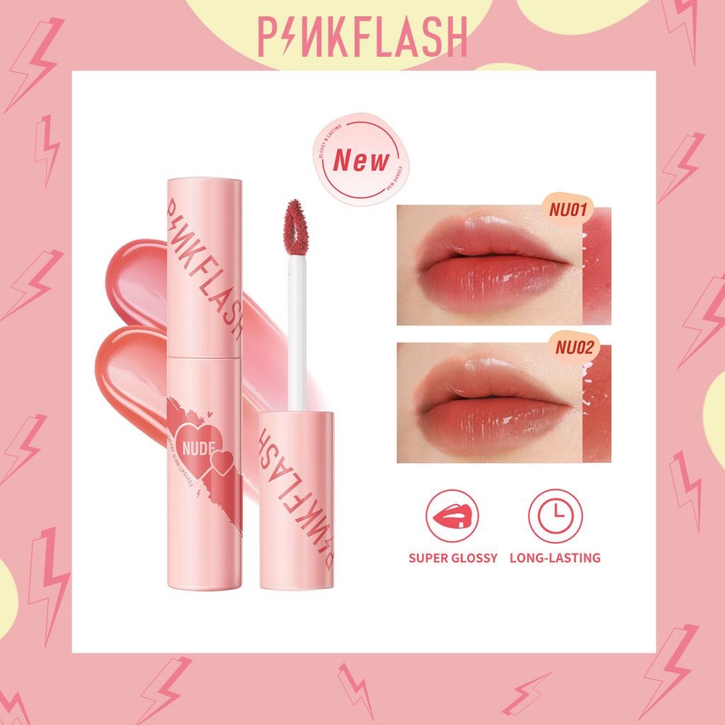 BPOM PINKFLASH Watery Glam Lip Gloss Lipstick Super Glossy Shiny Moisturizing Non Sticky Long Lasting PFL09 Lipglos Lipgloss