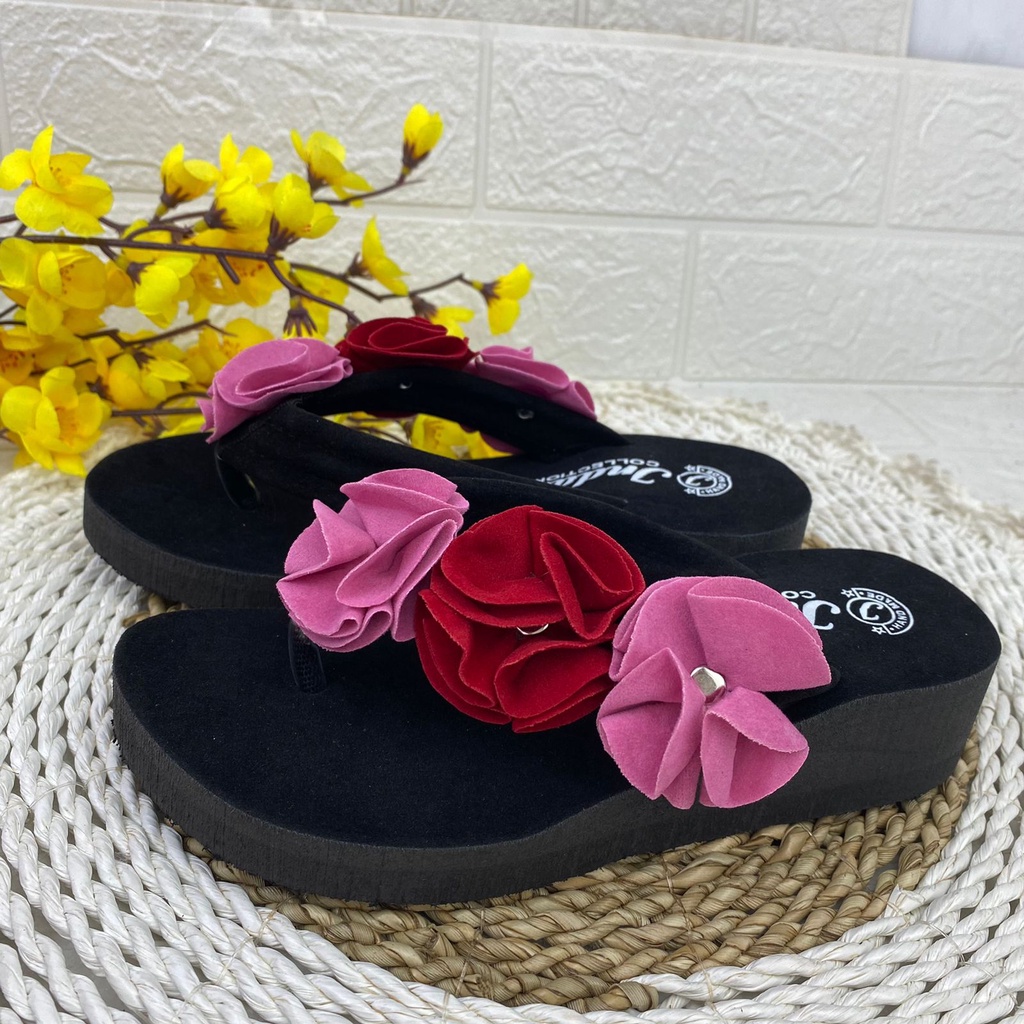 [TAMAN SEPATUKU] SANDAL JEPIT ANAK SPONS HAK TINGGI BUNGA TIGA 2 3 4 5 6 7 8 TAHUN KAX12