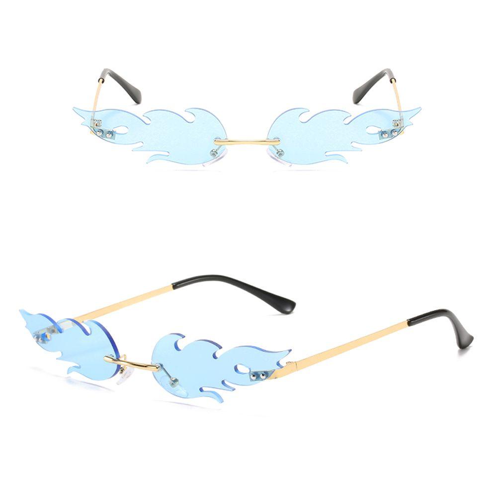 Lily Fashion Flame Sunglasses Trendy Cosplay Tanpa Bingkai Kacamata Logam Berbentuk Api