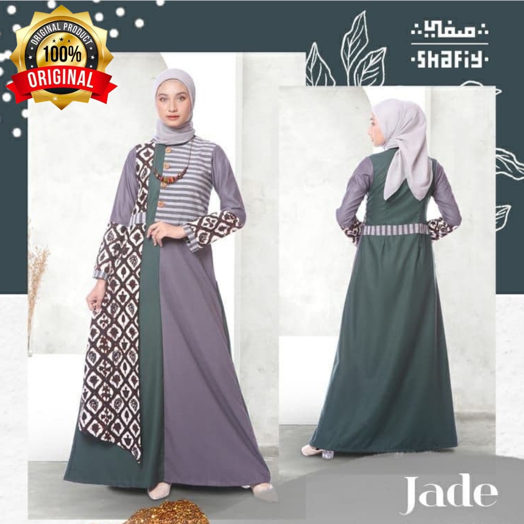 Jade Gamis Batik Shafiy Original Modern Etnik Jumbo Kombinasi Polos Tenun Busui Terbaru Dress Wanita Muslimah Dewasa Kekinian Cantik Kondangan Fashion Muslim  Syari