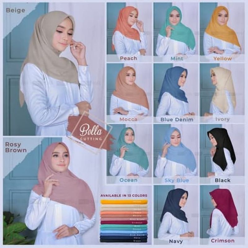 hijab segi empat/bella laser/khimar bella/jilbab bella/kerudung bella/hijab bella polycottoon lasercut 110x110-campur warna