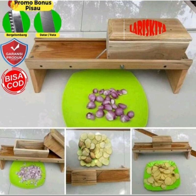 Parutan serbaguna, parut potong kripik, pemotong bawang, parut asli kayu jati