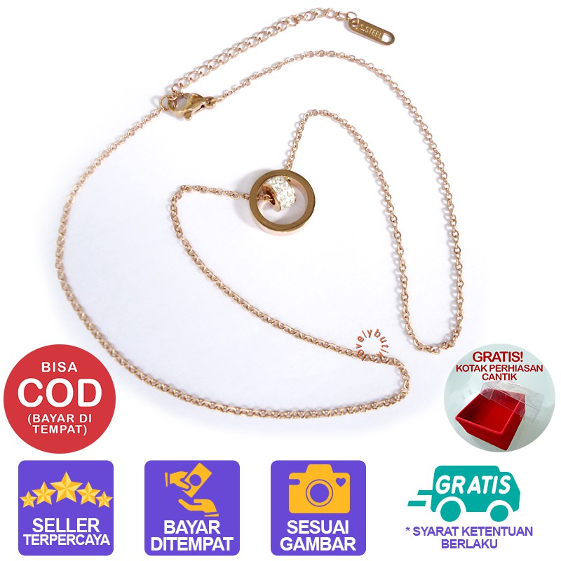 Lovelybutik Kalung Titanium Anti Karat Viol4 Kalung Wanita Dengan Liontin Cincin Permata BONUS KOTAK