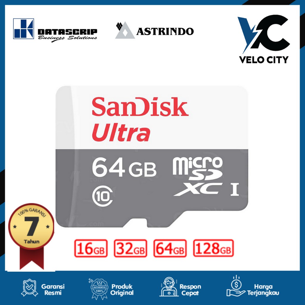 Memory Card MicroSD sandisk 64GB Class10 100mbps Non adaptor garansi resmi datascripe