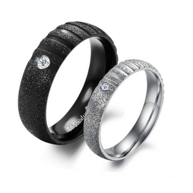 Cincin perak rhodium hitam putih sepasangng couple unik