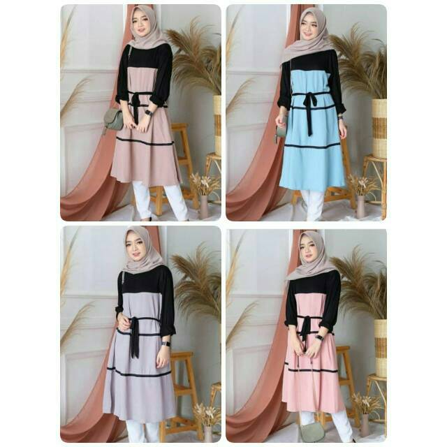 Tunik panjang kimiko/tunik wanita muslim/tunik hijabers model lucu/tunik panjang soleha