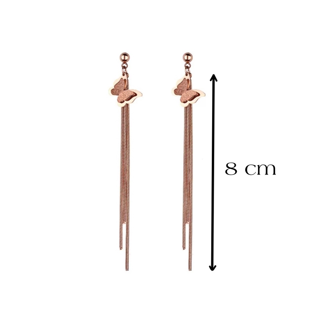 Anting Titanium Jurai Kupu - Kupu Dengan Pentul Warna Rose Gold dan Gold