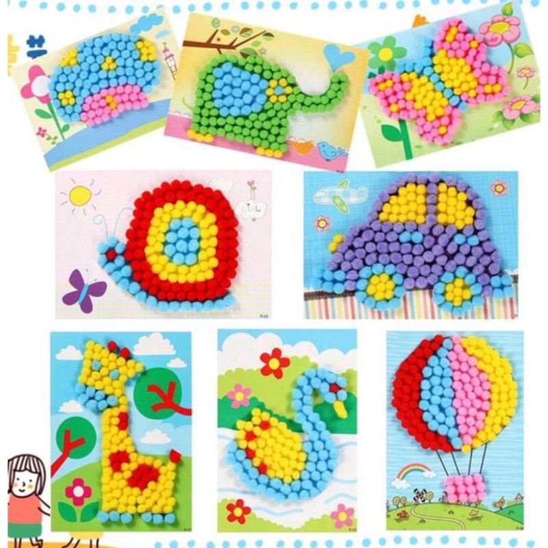 DIY Pompom Painting Mainan Prakarya Anak Menempel Pom Pom Lukisan Mainan Tempel Pom Pom