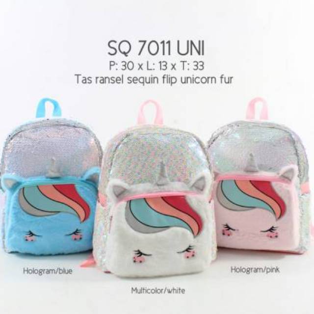 QUOKKA TAS RANSEL SEQUIN FLIP UNICORN FUR 2 KANTONG 8150 8151 7011