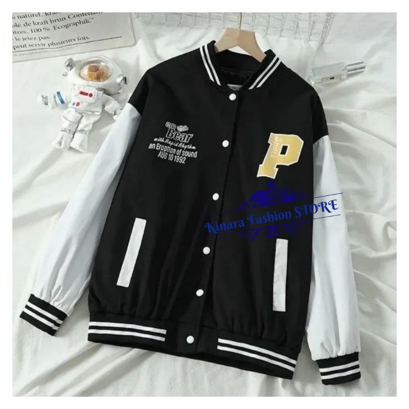 Sweater Crewneck Jaket Outerwear Pakaian Pria Wanita Oversize Korean Style P BEAR JAKET BASEBALL