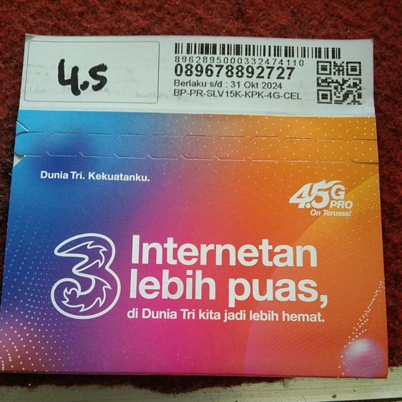 kartu perdana Tri 4,5GB