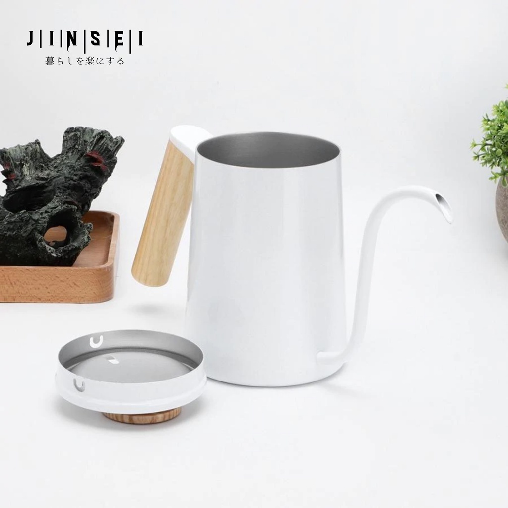 GOOSENECK KETTLE 350ML &amp; 600ml WOODEN HANDLE TEKO KOPI LEHER ANGSA