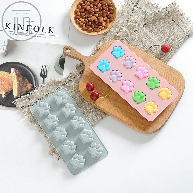 10 Holes Non-stick Chocolate Molds Cookie Cat Dog Paw Print Animal Silicone Chocolate Ice Mold