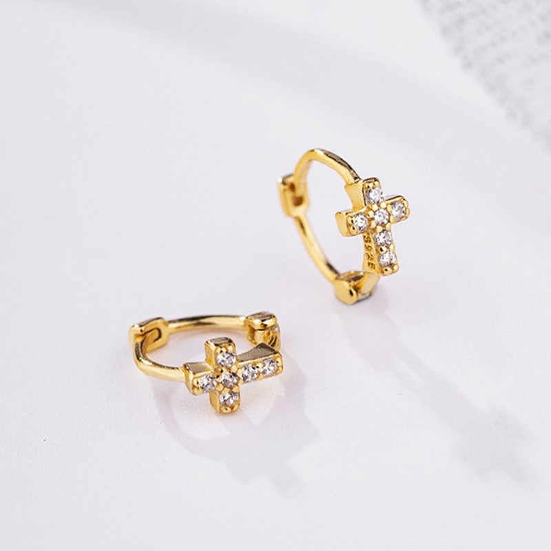 Anting Bulat Mini Lapis Emas 14k Hias Cubic Zirconia Untuk Wanita -PD