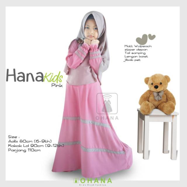 Gamis + Khimar Kids Hana Syari Ori Sohib Longdress Maxi Material Wollpeach Premium