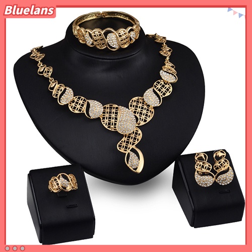 Bluelans Wedding Gift Crystal Choker Necklace Earring Bangle Bracelet Ring Jewelry Set