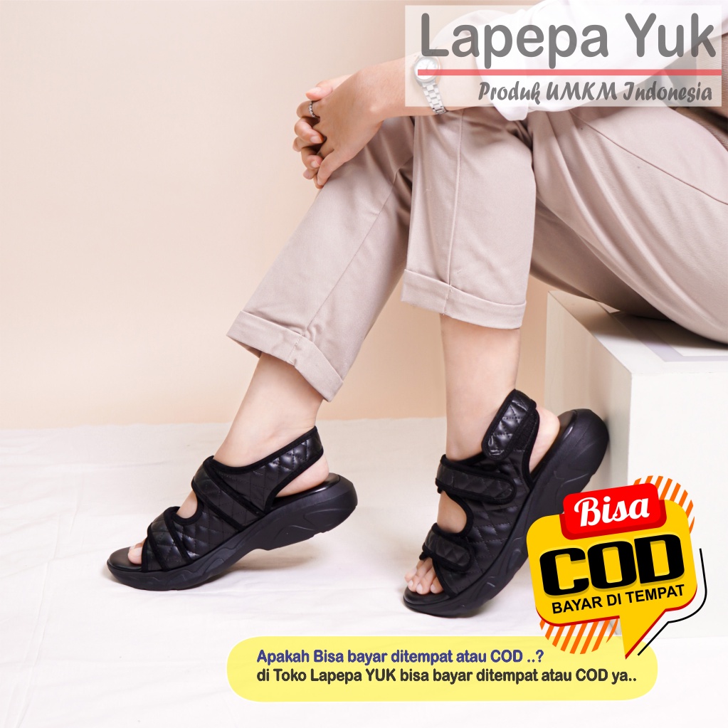 LAPEPA YUK -  Sepatu Sandal Wanita Casual Wedges ZAHRA ALL COLOR Model Ban dua Strap Tali belakang Hak Tinggi Sole 4 cm Sendal Gunung Gladiator Korean Style Kasual Size 36 37 38 39 40 Warna Hitam Black Mocca Terbaru Shoes Ori Original Mall Official Store