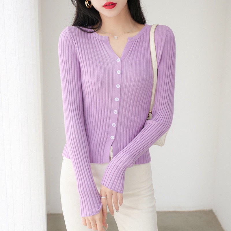 【Elegant】Korean V-Neck Knit Cardigan 7003